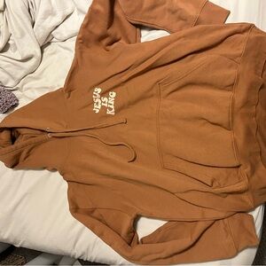 Brown Hoodie with 'Jesus is King' Print